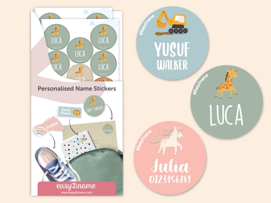 Round Name Stickers - Theme