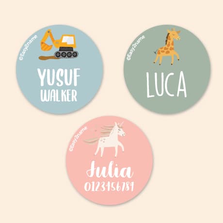 Round Name Stickers - Theme
